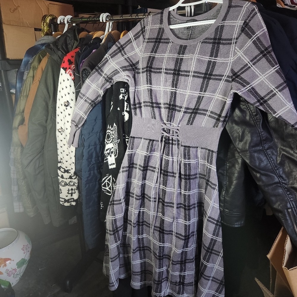 TORRID Gray Plaid Long Sleeve Dress
